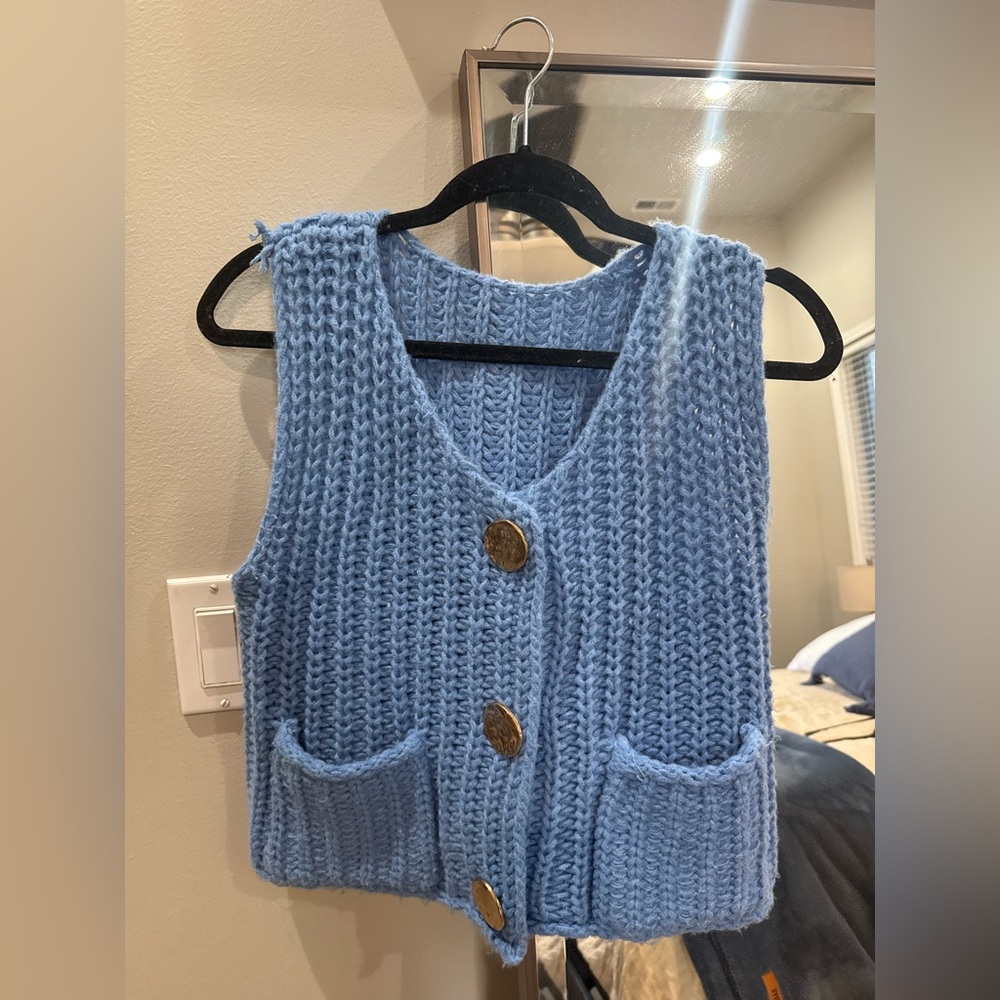 Blue Knit Women's Sweater Vest